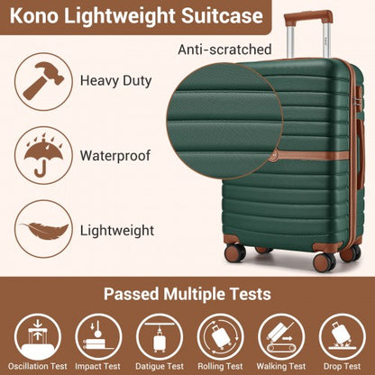 KSK2592 - Kono ABS+PC 24-Inch Striped Design with Colour-Block Details Medium Suitcase with Spinner Silent Wheels - Dark Green and Brown