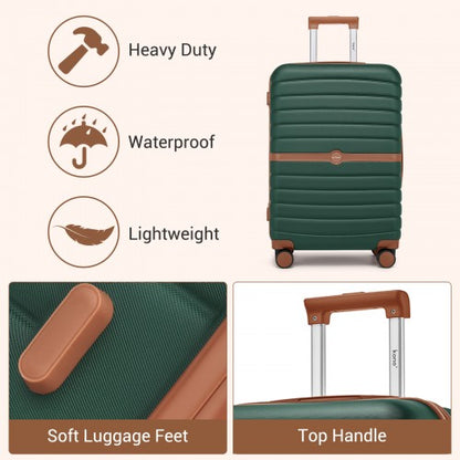 KSK2592 - Kono ABS+PC 24-Inch Striped Design with Colour-Block Details Medium Suitcase with Spinner Silent Wheels - Dark Green and Brown