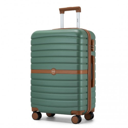 KSK2592 - Kono ABS+PC Striped Design with Colour-Block Details 3-Piece Hardshell Luggage Set with Spinner Wheels - Green and Brown