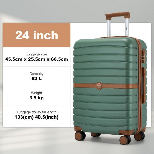 KSK2592 - Kono ABS+PC 24-Inch Striped Design with Colour-Block Details Medium Suitcase with Spinner Silent Wheels - Green and Brown
