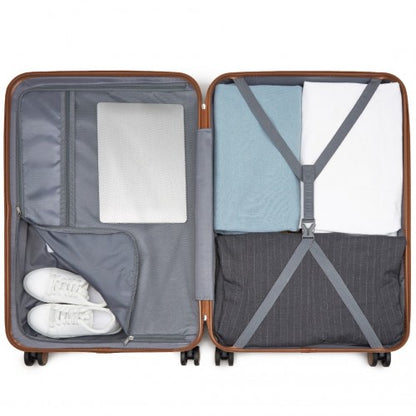 KSK2592 - Kono ABS+PC 28-Inch Striped Design with Colour-Block Details Large Checked Luggage for Longer Travels - Green and Brown