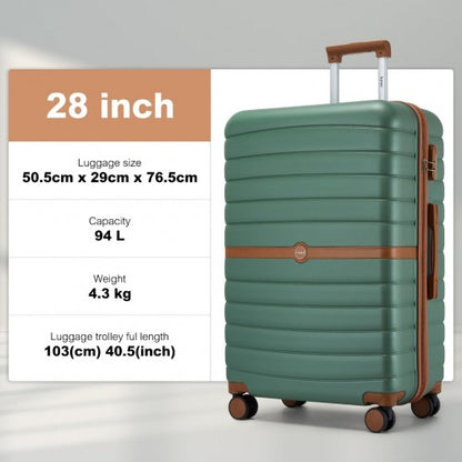 KSK2592 - Kono ABS+PC 28-Inch Striped Design with Colour-Block Details Large Checked Luggage for Longer Travels - Green and Brown