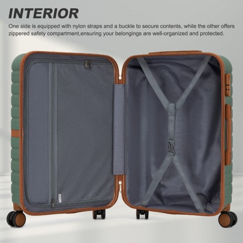 KSK2592 - Kono ABS+PC Striped Design with Colour-Block Details 3-Piece Hardshell Luggage Set with Spinner Wheels - Green and Brown