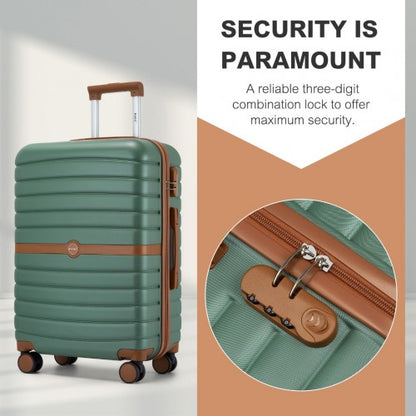 KSK2592 - Kono ABS+PC Striped Design with Colour-Block Details 3-Piece Hardshell Luggage Set with Spinner Wheels - Green and Brown