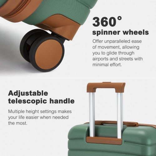 KSK2592 - Kono ABS+PC 28-Inch Striped Design with Colour-Block Details Large Checked Luggage for Longer Travels - Green and Brown