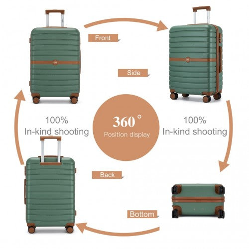 KSK2592 - Kono ABS+PC 24-Inch Striped Design with Colour-Block Details Medium Suitcase with Spinner Silent Wheels - Green and Brown