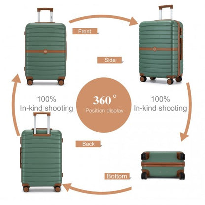 KSK2592 - Kono ABS+PC 24-Inch Striped Design with Colour-Block Details Medium Suitcase with Spinner Silent Wheels - Green and Brown