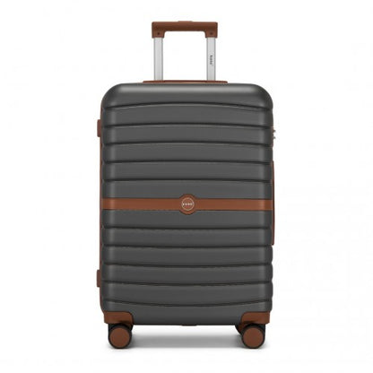 KSK2592 - Kono ABS+PC 24-Inch Striped Design with Colour-Block Details Medium Suitcase with Spinner Silent Wheels - Grey and Brown