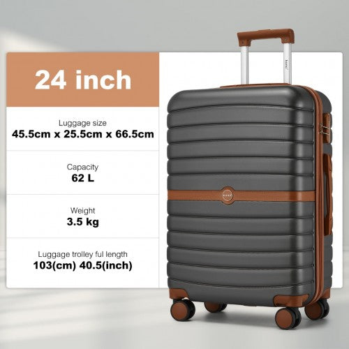 KSK2592 - Kono ABS+PC 24-Inch Striped Design with Colour-Block Details Medium Suitcase with Spinner Silent Wheels - Grey and Brown