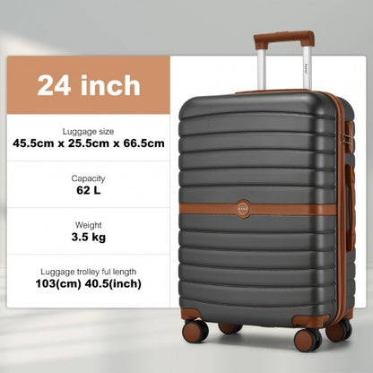 KSK2592 - Kono ABS+PC 24-Inch Striped Design with Colour-Block Details Medium Suitcase with Spinner Silent Wheels - Grey and Brown