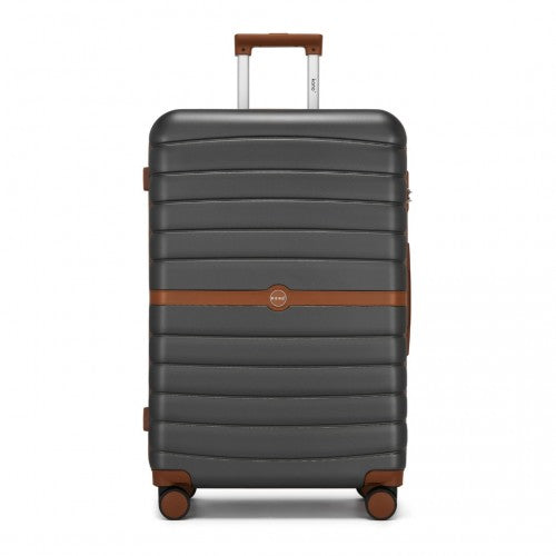 KSK2592 - Kono ABS+PC 28-Inch Striped Design with Colour-Block Details Large Checked Luggage for Longer Travels - Grey and Brown
