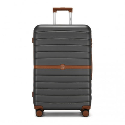 KSK2592 - Kono ABS+PC 28-Inch Striped Design with Colour-Block Details Large Checked Luggage for Longer Travels - Grey and Brown