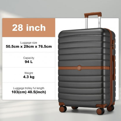 KSK2592 - Kono ABS+PC 28-Inch Striped Design with Colour-Block Details Large Checked Luggage for Longer Travels - Grey and Brown