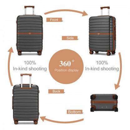 KSK2592 - Kono ABS+PC 24-Inch Striped Design with Colour-Block Details Medium Suitcase with Spinner Silent Wheels - Grey and Brown
