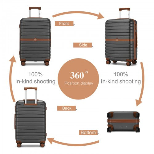 KSK2592 - Kono ABS+PC Striped Design with Colour-Block Details 3-Piece Hardshell Luggage Set with Spinner Wheels - Grey and Brown
