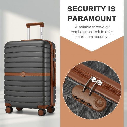 KSK2592 - Kono ABS+PC 28-Inch Striped Design with Colour-Block Details Large Checked Luggage for Longer Travels - Grey and Brown