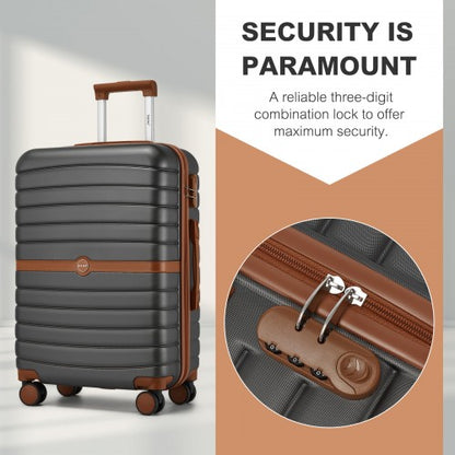 KSK2592 - Kono ABS+PC 24-Inch Striped Design with Colour-Block Details Medium Suitcase with Spinner Silent Wheels - Grey and Brown