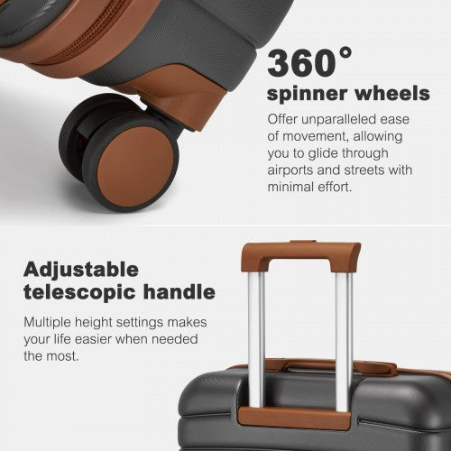 KSK2592 - Kono ABS+PC 20-Inch Striped Design with Colour-Block Details Carry-On Cabin Suitcase with Silent Spinner Wheels - Grey and Brown