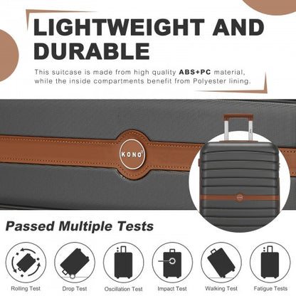 KSK2592 - Kono ABS+PC 20-Inch Striped Design with Colour-Block Details Carry-On Cabin Suitcase with Silent Spinner Wheels - Grey and Brown