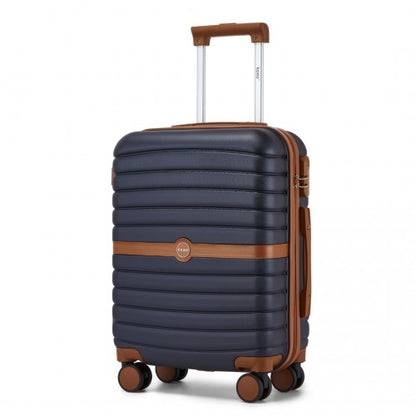 KSK2592 - Kono ABS+PC 20-Inch Striped Design with Colour-Block Details Carry-On Cabin Suitcase with Silent Spinner Wheels - Navy and Brown