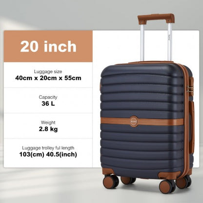 KSK2592 - Kono ABS+PC 20-Inch Striped Design with Colour-Block Details Carry-On Cabin Suitcase with Silent Spinner Wheels - Navy and Brown