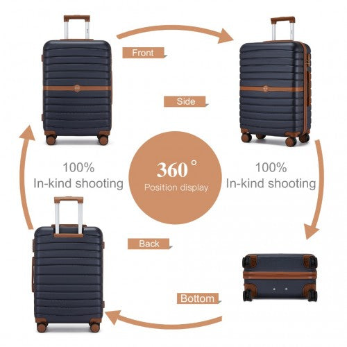 KSK2592 - Kono ABS+PC 20-Inch Striped Design with Colour-Block Details Carry-On Cabin Suitcase with Silent Spinner Wheels - Navy and Brown