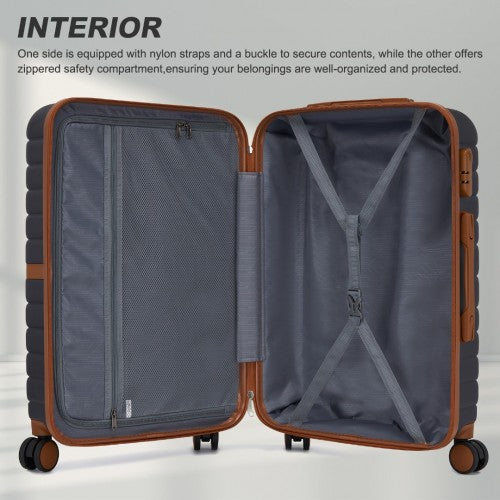 KSK2592 - Kono ABS+PC 24-Inch Striped Design with Colour-Block Details Medium Suitcase with Spinner Silent Wheels - Navy and Brown