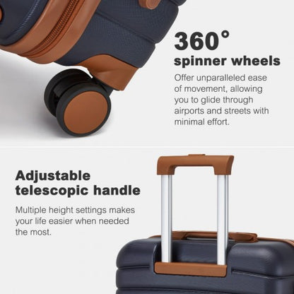 KSK2592 - Kono ABS+PC 24-Inch Striped Design with Colour-Block Details Medium Suitcase with Spinner Silent Wheels - Navy and Brown