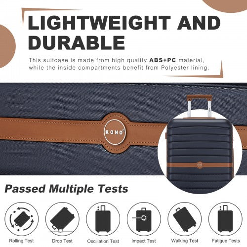 KSK2592 - Kono ABS+PC 24-Inch Striped Design with Colour-Block Details Medium Suitcase with Spinner Silent Wheels - Navy and Brown