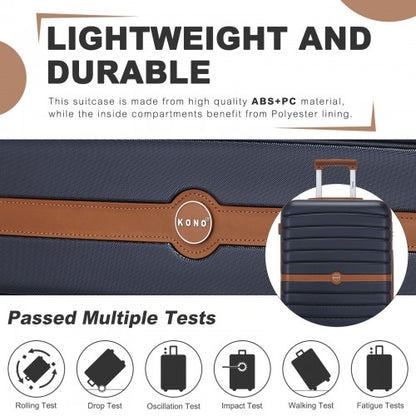 KSK2592 - Kono ABS+PC 24-Inch Striped Design with Colour-Block Details Medium Suitcase with Spinner Silent Wheels - Navy and Brown