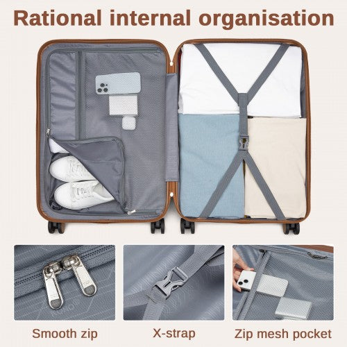 KSK2592 - Kono ABS+PC 20-Inch Striped Design with Colour-Block Details Carry-On Cabin Suitcase with Silent Spinner Wheels - Yellow and Brown