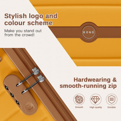 KSK2592 - Kono ABS+PC 24-Inch Striped Design with Colour-Block Details Medium Suitcase with Spinner Silent Wheels - Yellow and Brown