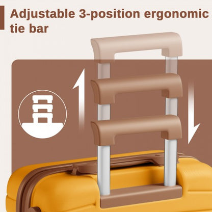 KSK2592 - Kono ABS+PC 20-Inch Striped Design with Colour-Block Details Carry-On Cabin Suitcase with Silent Spinner Wheels - Yellow and Brown