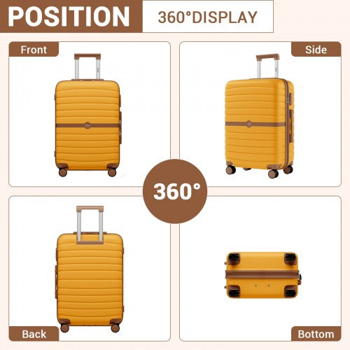KSK2592 - Kono ABS+PC 24-Inch Striped Design with Colour-Block Details Medium Suitcase with Spinner Silent Wheels - Yellow and Brown