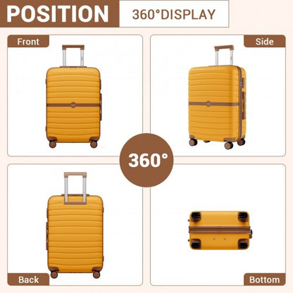 KSK2592 - Kono ABS+PC Striped Design with Colour-Block Details 3-Piece Hardshell Luggage Set with Spinner Wheels - Yellow and Brown