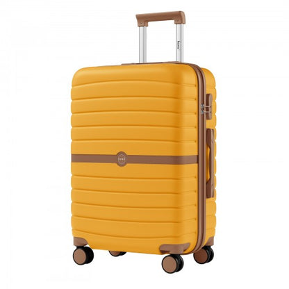 KSK2592 - Kono ABS+PC Striped Design with Colour-Block Details 3-Piece Hardshell Luggage Set with Spinner Wheels - Yellow and Brown