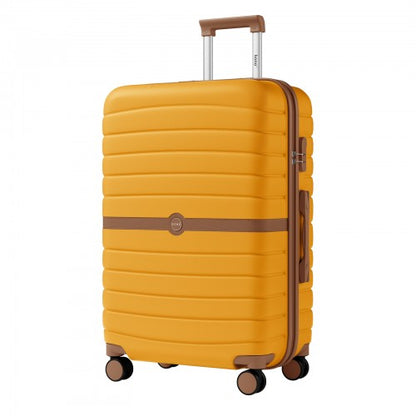 KSK2592 - Kono ABS+PC 28-Inch Striped Design with Colour-Block Details Large Checked Luggage for Longer Travels - Yellow and Brown
