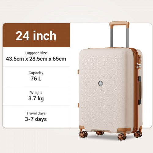 KSK2594 - Kono PP 24-inch Hard Shell Expandable Luggage–Lightweight Suitcase with TSA Lock & Built-in Cup Holder - Beige and Brown