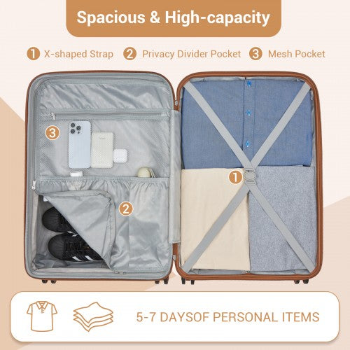 KSK2594 - Kono PP 24-inch Hard Shell Expandable Luggage–Lightweight Suitcase with TSA Lock & Built-in Cup Holder - Beige and Brown