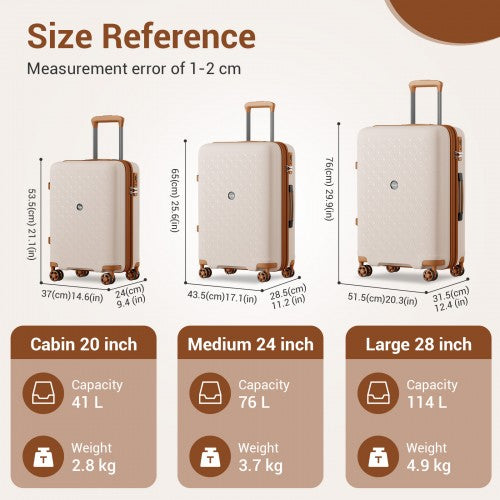 KSK2594 - Kono PP 20/24/28inch Hard Shell Expandable Luggage–Lightweight Suitcase with TSA Lock & Built-in Cup Holder - Beige and Brown