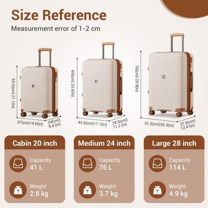 KSK2594 - Kono PP 20/24/28inch Hard Shell Expandable Luggage–Lightweight Suitcase with TSA Lock & Built-in Cup Holder - Beige and Brown