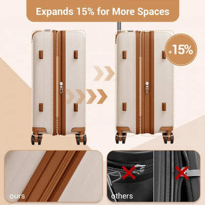 KSK2594 - Kono PP 20-inch Hard Shell Expandable Luggage-Lightweight Suitcase with TSA Lock & Built-in Cup Holder - Beige and Brown
