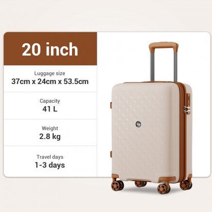 KSK2594 - Kono PP 20-inch Hard Shell Expandable Luggage-Lightweight Suitcase with TSA Lock & Built-in Cup Holder - Beige and Brown