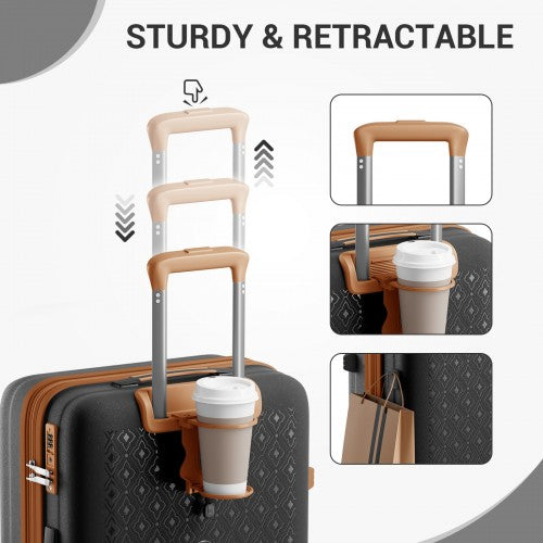 KSK2594 - Kono PP 24-inch Hard Shell Expandable Luggage–Lightweight Suitcase with TSA Lock & Built-in Cup Holder - Black and Brown