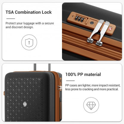 KSK2594 - Kono PP 24-inch Hard Shell Expandable Luggage–Lightweight Suitcase with TSA Lock & Built-in Cup Holder - Black and Brown