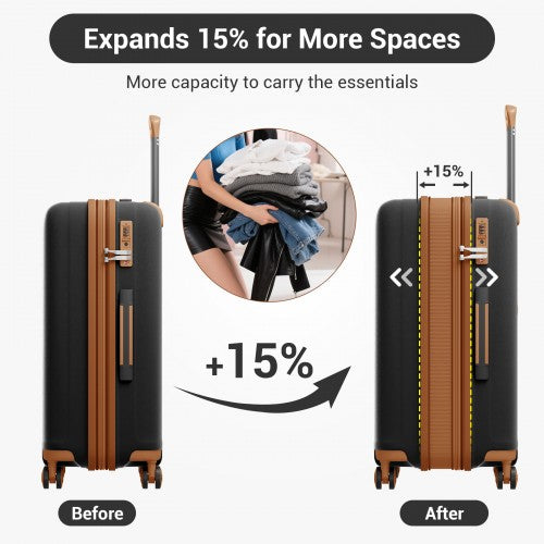 KSK2594 - Kono PP 20/24/28inch Hard Shell Expandable Luggage–Lightweight Suitcase with TSA Lock & Built-in Cup Holder - Black and Brown