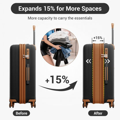 KSK2594 - Kono PP 24-inch Hard Shell Expandable Luggage–Lightweight Suitcase with TSA Lock & Built-in Cup Holder - Black and Brown