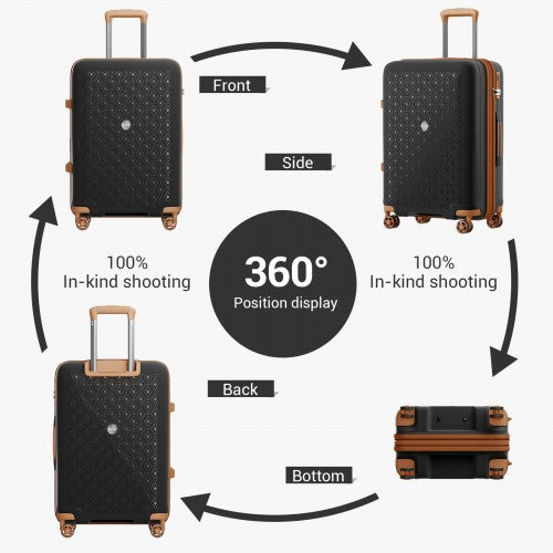 KSK2594 - Kono PP 20/24/28inch Hard Shell Expandable Luggage–Lightweight Suitcase with TSA Lock & Built-in Cup Holder - Black and Brown
