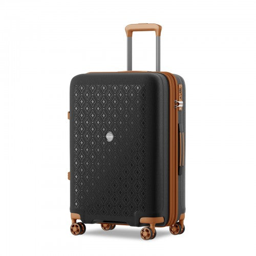 KSK2594 - Kono PP 24-inch Hard Shell Expandable Luggage–Lightweight Suitcase with TSA Lock & Built-in Cup Holder - Black and Brown