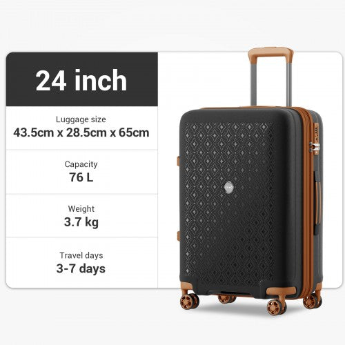 KSK2594 - Kono PP 24-inch Hard Shell Expandable Luggage–Lightweight Suitcase with TSA Lock & Built-in Cup Holder - Black and Brown